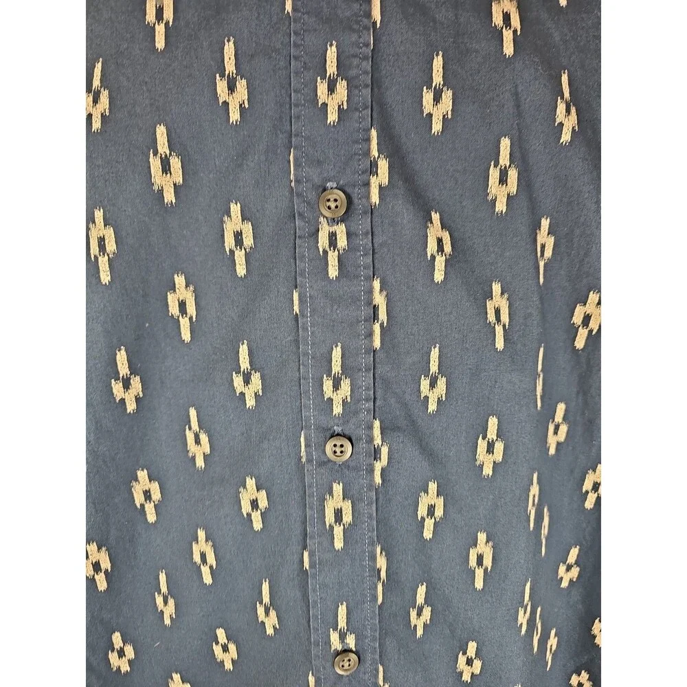 Banana Republic Mens Large Slim Fit Navy Blue Ikat Print Button Down Shirt